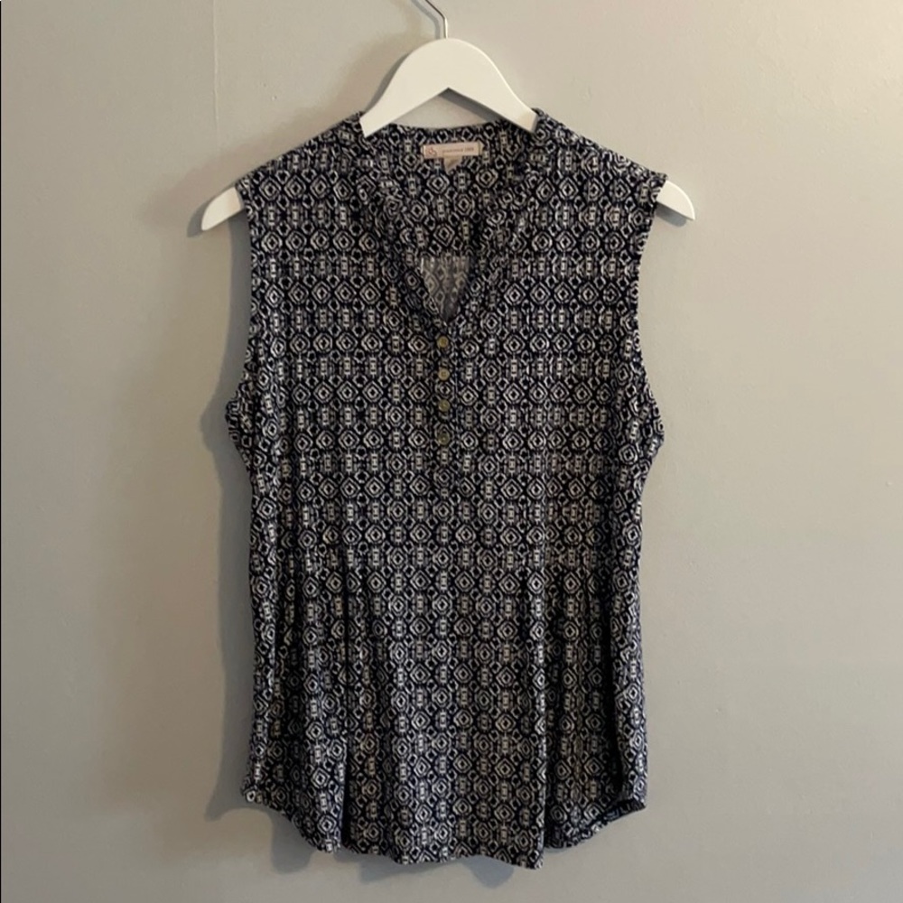 Navy and White Sleeveless Blouse